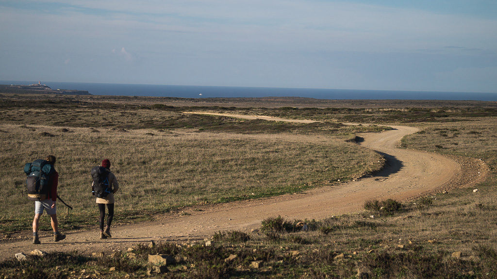 Luke & Nell walking alone one spring morning the final stretch of the Rota Vicentina to the Cape St Vincent lighthouse, which is the most south-westerly point of mainland Europe.