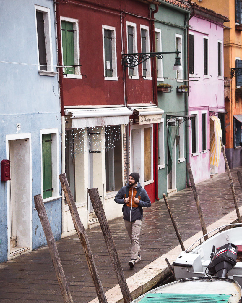 Terraced row of Burano fishermen's cottages near Venice