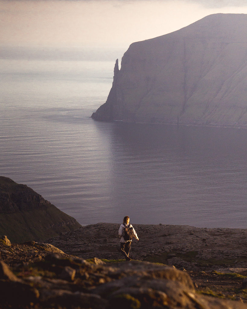 Nell walking along the best coast path in the world on the Faroe Islands