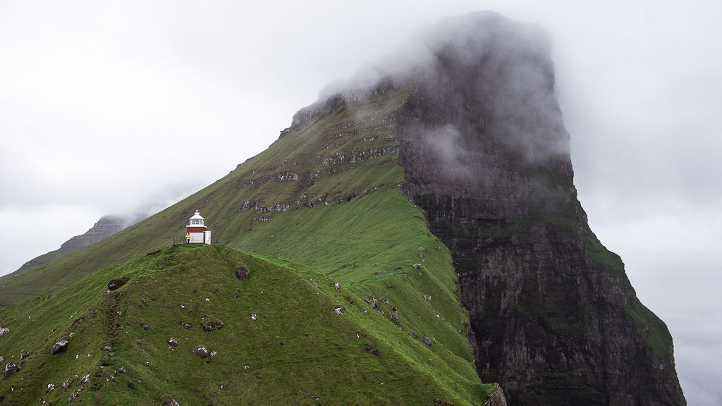 Landscape of Kallur lighthouse on the island of Kalsoy. One of the best day hikes on the Faroe Islands.