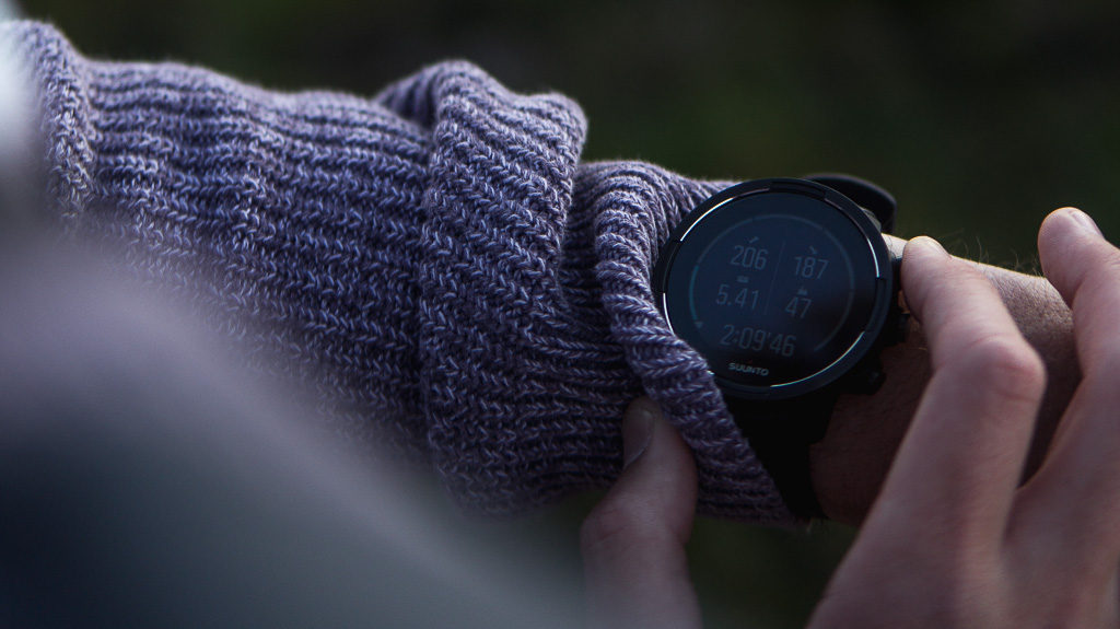 Close-up of the Suunto 9 GPS watch worn by Luke. Vital for hiking in the Faroe Islands.