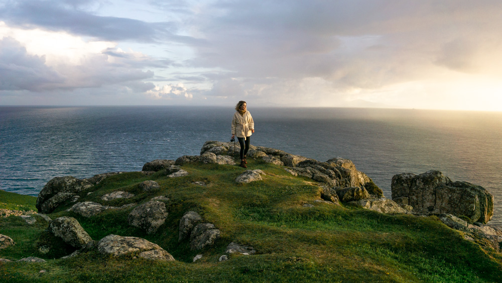 Nell walking the cliffs near Point Neist Lighthouse on Skye